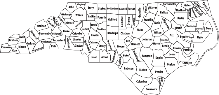State Map of NC with all Counties